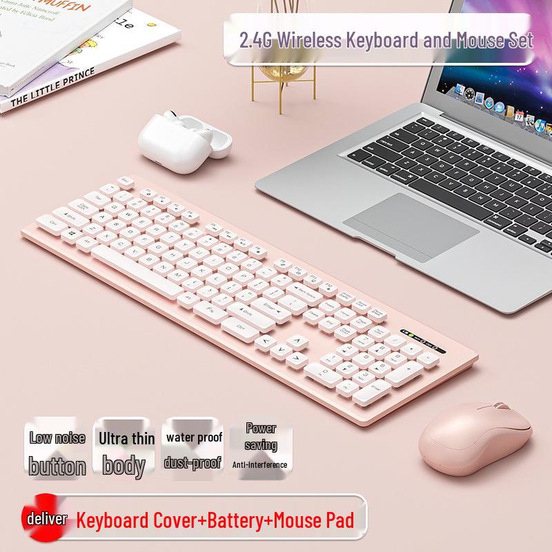 Stylish Chocolate Keyboard & Silent Wireless/Wired Mouse Set for Office/Home Use