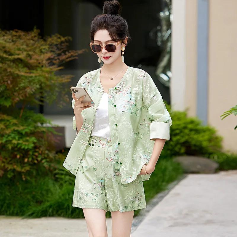 Women's Summer Style Chinese National Sunshine Shorts Two-Piece Set Slimming Anti-Uv Set