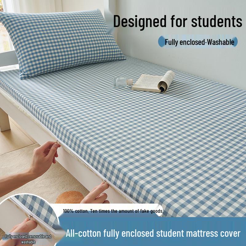 Class A 100% Cotton Zippered Mattress Protector for Student Dormitory - Single Bed, Dustproof Pure Cotton Cover.