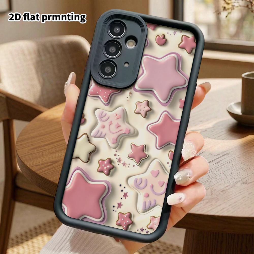 Phone Case: 2D Flat Samsung Galaxy A34 A35 M05 M06 S20 S22 S21 FE Plus 5G Layered Protective Case, Puff Star, Christmas and Halloween Gift