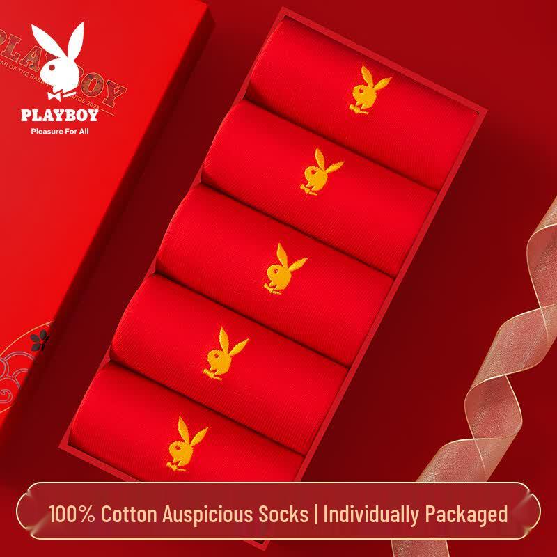 Playboy Men s Festive Red Mid-Calf Socks One Size