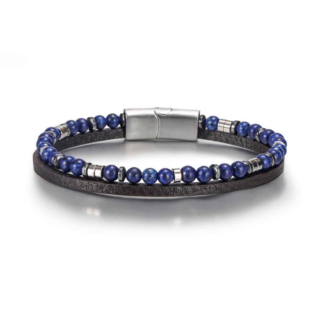 Original New Stainless Steel Lapis Lapis Lapis Stone Bead Bracelet Men's Natural Stone Vintage Fashion Bracelet