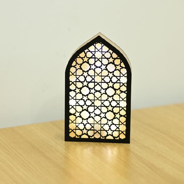 LED Lighted Eid Wood Mosque Ornament Festivals Hanging Pendant Party Supplies for Home Bedroom Living Room Decoration