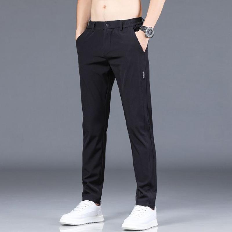 Ice Silk Men's Pants Summer Black Gray Thin Business Casual Pants Outdoor Elastic Breathable Straight Leg Sports Pants