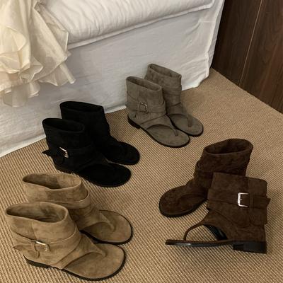 Französische Römische Zehensandalen Damen Sommer Neu Weiches Leder Mode Gürtelschnalle Flacher Boden Hohl Coole Stiefel