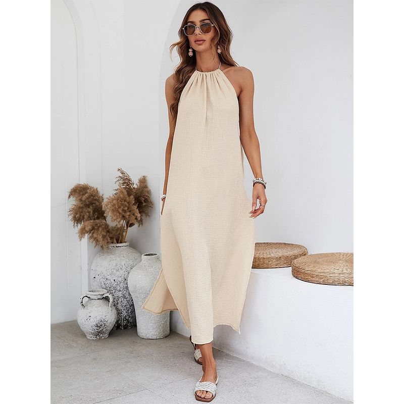 Sexy Backless Halter Dress European and American Sexy Big Backless Seaside Vacation Hanging Neck Dress Women