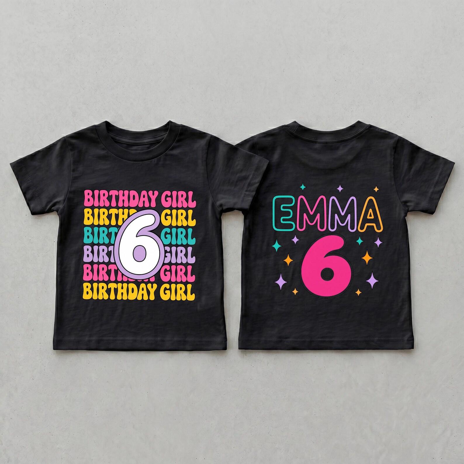 Personalized 6th Birthday Shirt, Custom Birthday Girl Tee, Retro Colorful Birthday Outfit, Sixth Birthday Party Gift 100