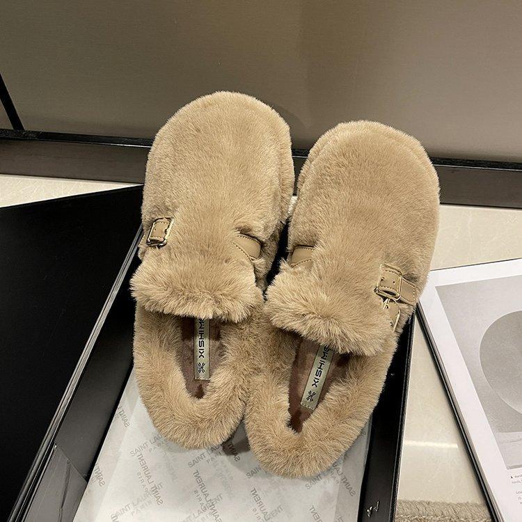 

Autumn and winter Mao Mao shoes women wear 2025 new versatile platform one pedal Doudou shoes Internet celebrity velvet cotton shoes 40 хаки