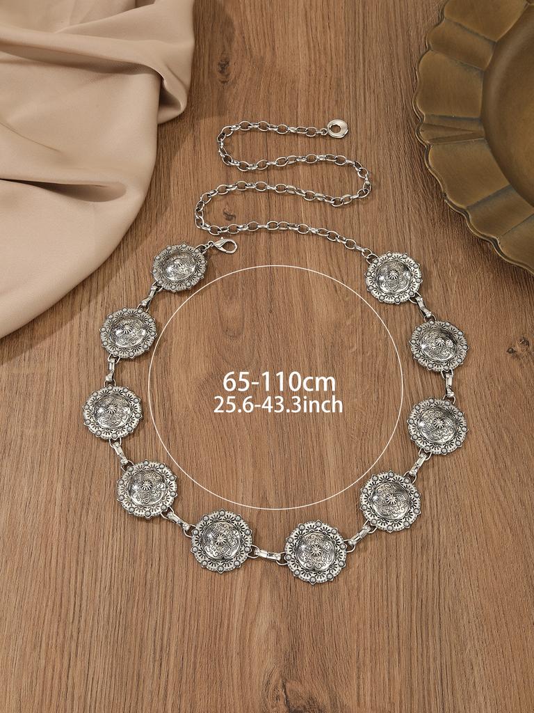 Hanging plated retro metal waist chain women's accessories ethnic style chain belt with skirt engraved decorative waist belt