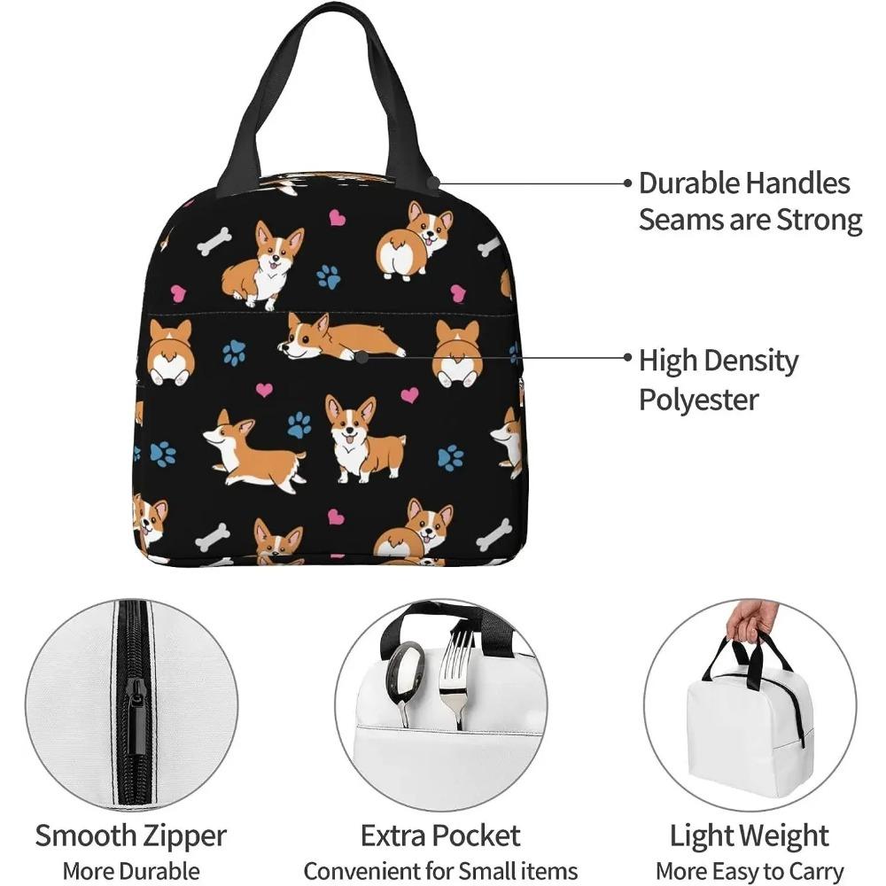 Corgis Paw Hearts Print Insulated Lunch Bag for Girls Kids Women Thermal School Picnic Box Washable Reusable Meal Pail Durable