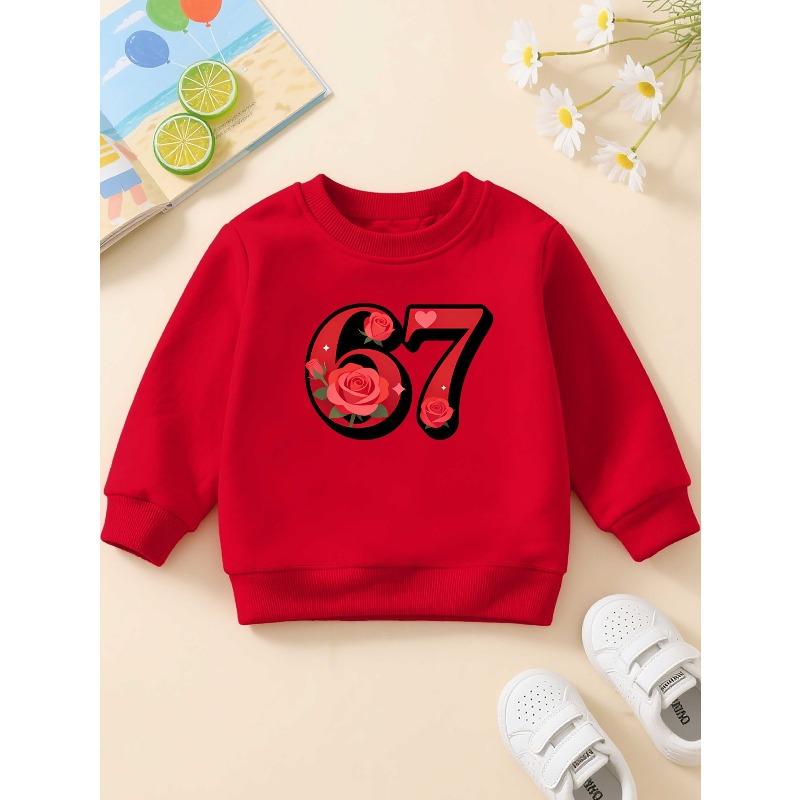 European sizes Graphic Children's Crewneck Sweatshirt, Casual Long-sleeve Crewneck Pullover with Slightly Stretchy Fabric
