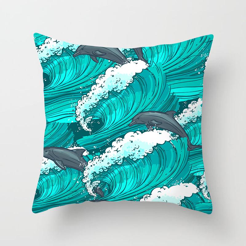 Retro Mediterranean Ocean Digital Print Peach Skin Pillow Cover Cushion Cover Wish Home Products Cushion Cover