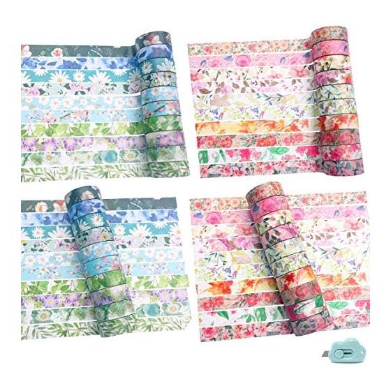 PBM 20 rolls x 2 sets, floral pattern, cute botanical design masking tape set, mini cutter included, masking tape, masking tape, decoration,