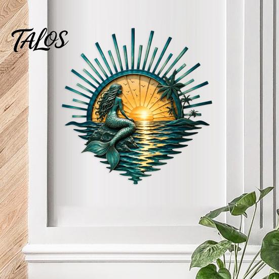 Outdoor Ocean Decor Metal Wall Decor, Turtle/Lighthouse/Mermaid Pattern Weather Resistant Marine Style Room Art Sculptures for Patio Garden And Living