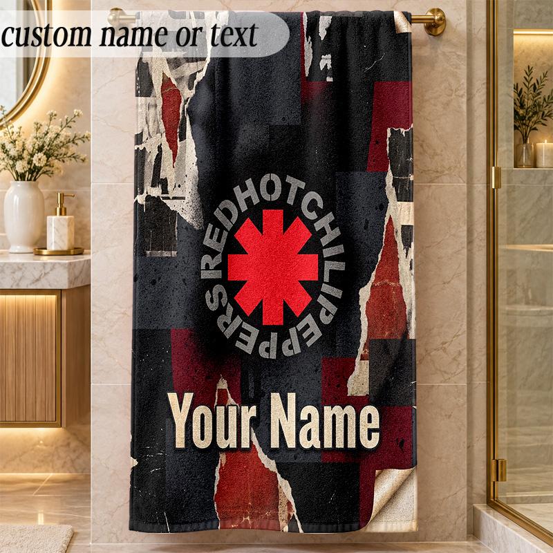 Beach TowelRed Hot Chili Peppers Custom Name Text Personalized Soft Towel for Beach Pool Indoor Home Decor Gift