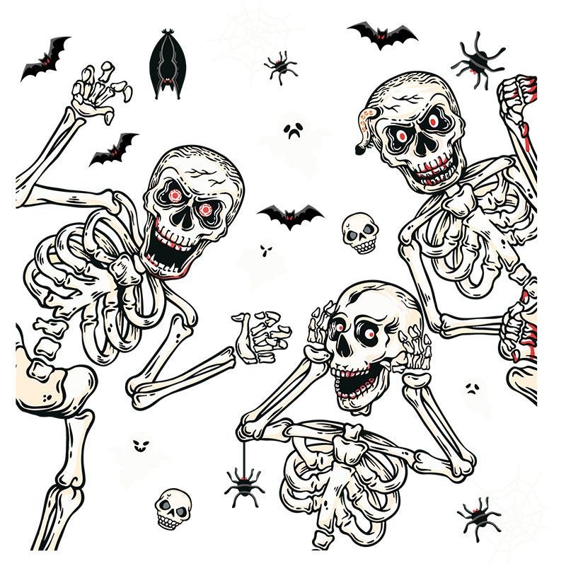 Halloween Skeletons Window Clings Skull Ghost Window Stickers Decoration for Spooky Home Glass Wall Haunted House Party Supplies