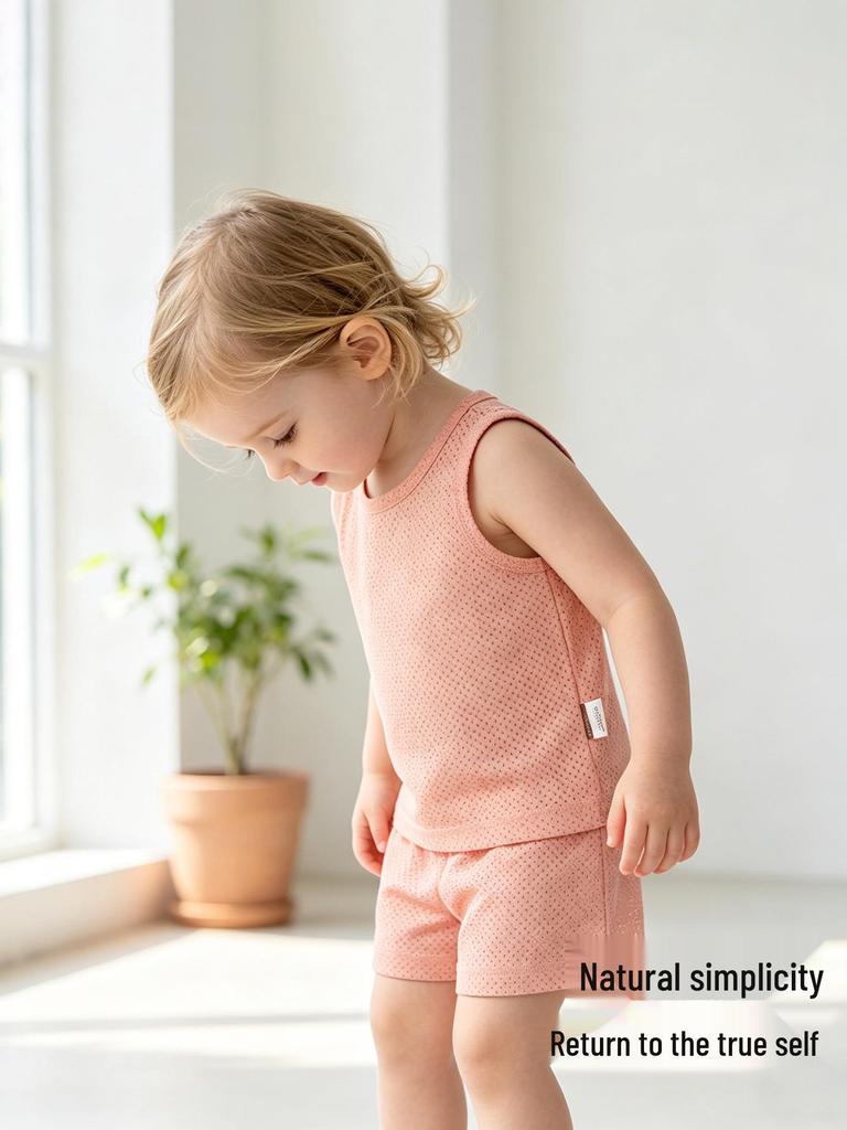 2026 Children's Breathable Mesh Vest Set: Baby Summer Sleeveless, Bone-Free, Two-Piece Home Wear.