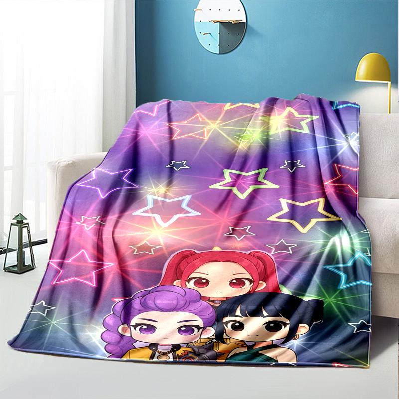 KPop Dämonenjäger Muster Decke für Heimdekoration, Bett, Sofa, Auto Reisen, Camping, Geeignet für Alle Jahreszeiten, Geburtstags-Weihnachtsgeschenk