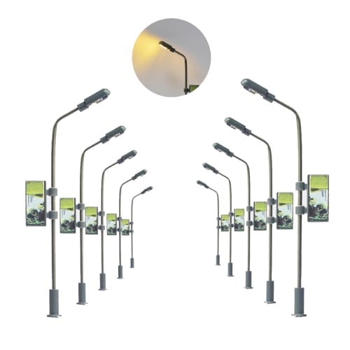 

Set of 10 Model Street Lights, 1:50-1:150 Scale, 80mm, Warm Light, LED Road Lights, Diorama Scenery Collection, Railway, Gardening, Buildings, Educati