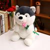 Cute Cartoon Handheld Rose Husky Plush Stuffed Toy Pillow For Room Decoration