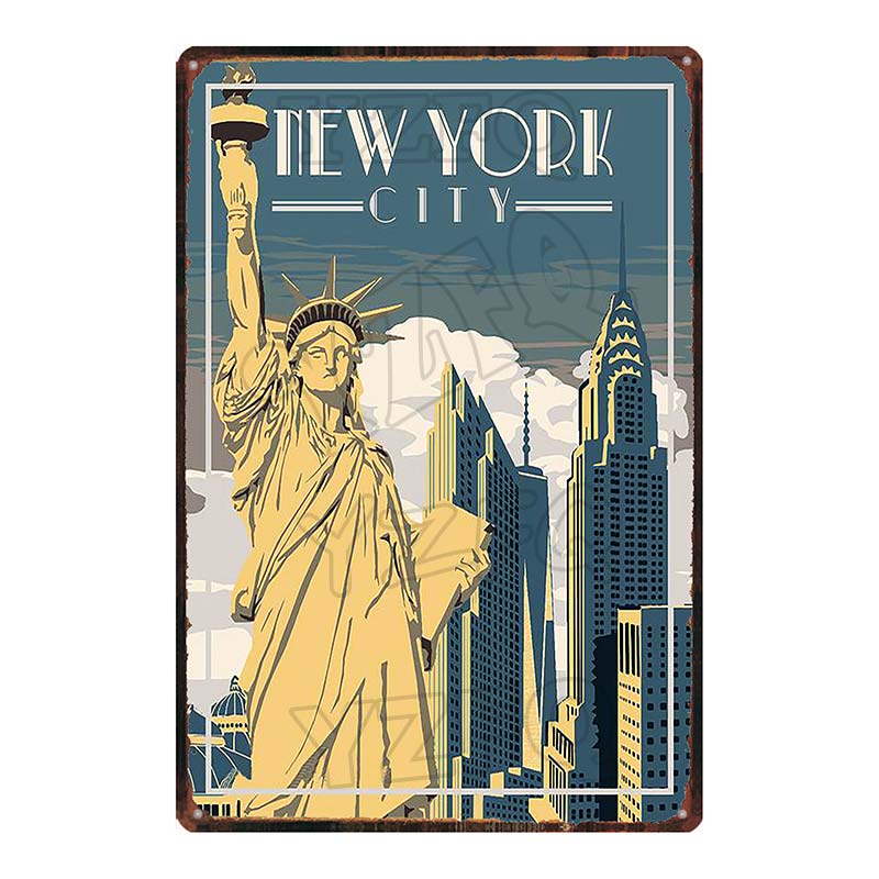 [ YZFQ ] New York City Reiseplakette Metall Vintage Blechschild Reisesouvenir Wand Bar Zuhause Restaurant Dekor 30X20CM DU-3558A