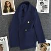 Women's Notched Collar Long Sleeve Blazer Loose Fit Casual Office Jacket Solid Color Single Breasted Pocket Outerwear