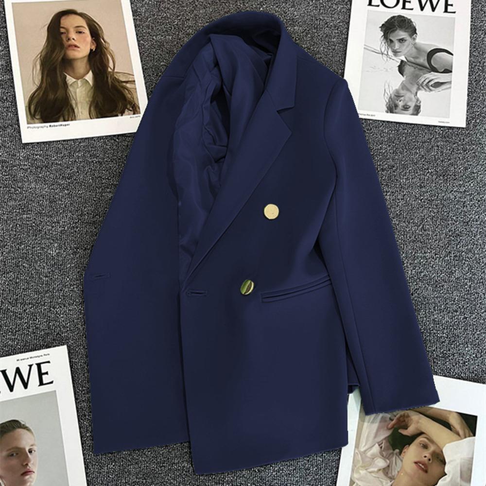 Women's Notched Collar Long Sleeve Blazer Loose Fit Casual Office Jacket Solid Color Single Breasted Pocket Outerwear
