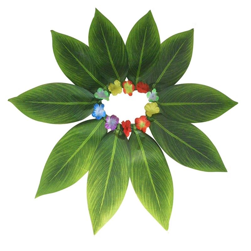 

Hawaiian Leaf Grass Skirt With Hibiscus Flower Belt Halloween Costume Skirts For Tropical Party Beach Dance Performances 10