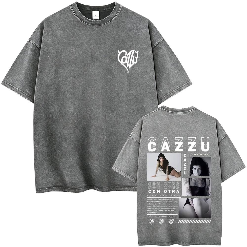 Latin Trap Cazzu Washed Vintage Tshirt Men Women Fashion Pop Music T Shirt Unisex Casual Cotton Oversized Short Sleeve Tshirts