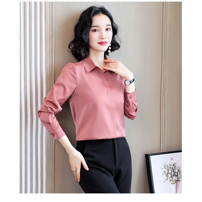 

Рубашка Acetic Acid с атласной лицевой стороной для женщин, шелковистая скользящая рубашка с длинными рукавами, темперамент, ранняя осень, дизайн, топ Niche 3XL