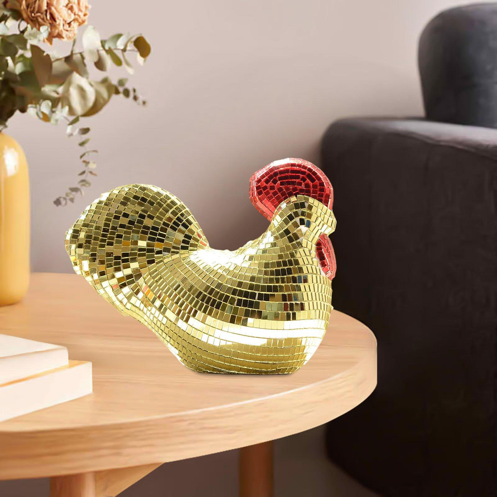 

Chicken Figure Mirror Ball Sculpture Decoration Glass Processing Glossy Surface for Home Gold