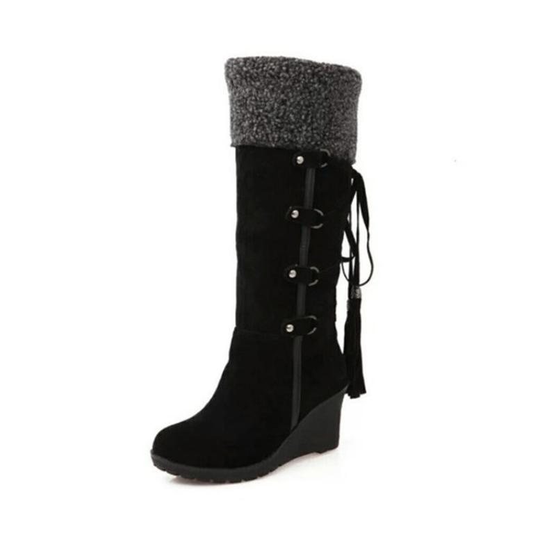 Fashion New Slope Heel Warm Snow Boots Comfortable Casual Women's Shoes Winter Cross Strap Fashionable Frosted Boots