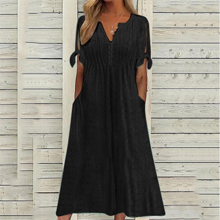Off Shoulder Summer Maxi Dress for Women with Pockets Round Neck Short Sleeve Long Dress