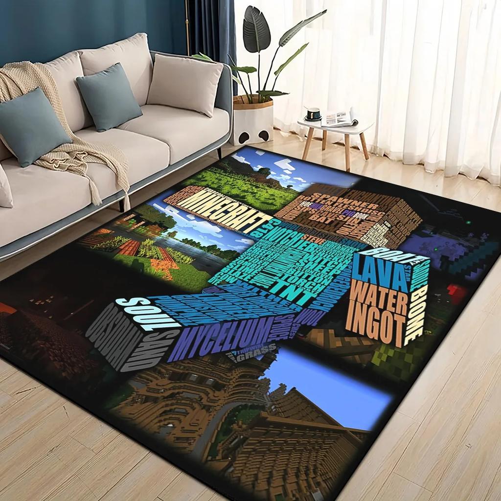 3D S-Sandbox Game  Cartoon Area Rug Large,Carpet Rug for Living Room Bedroom Sofa Doormat Decoration,kid Play Non-slip Floor Mat