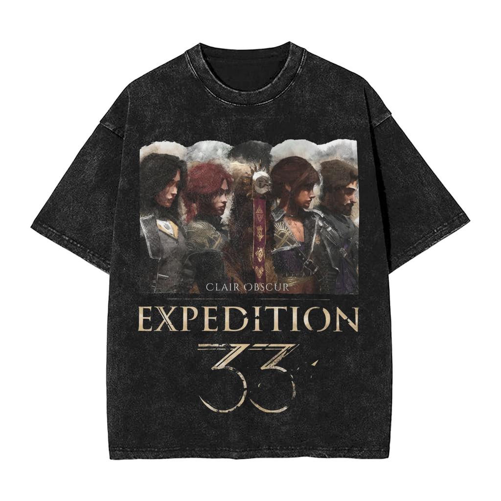 Clair Obscur Expedition 33 T Shirts for Men Pure Cotton Leisure TShirt O Neck Video Game Tees Short Sleeve Tops Printing