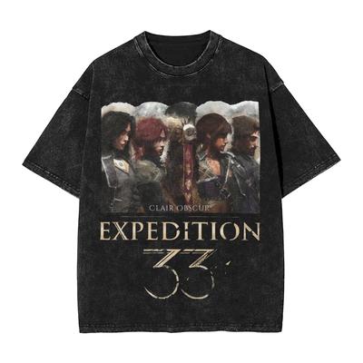 Couple T Shirt Clair Obscur Expedition 33 Washed T Shirts Fashion Game Characters Summer Tees Streetwear Cotton Tops Plus Size