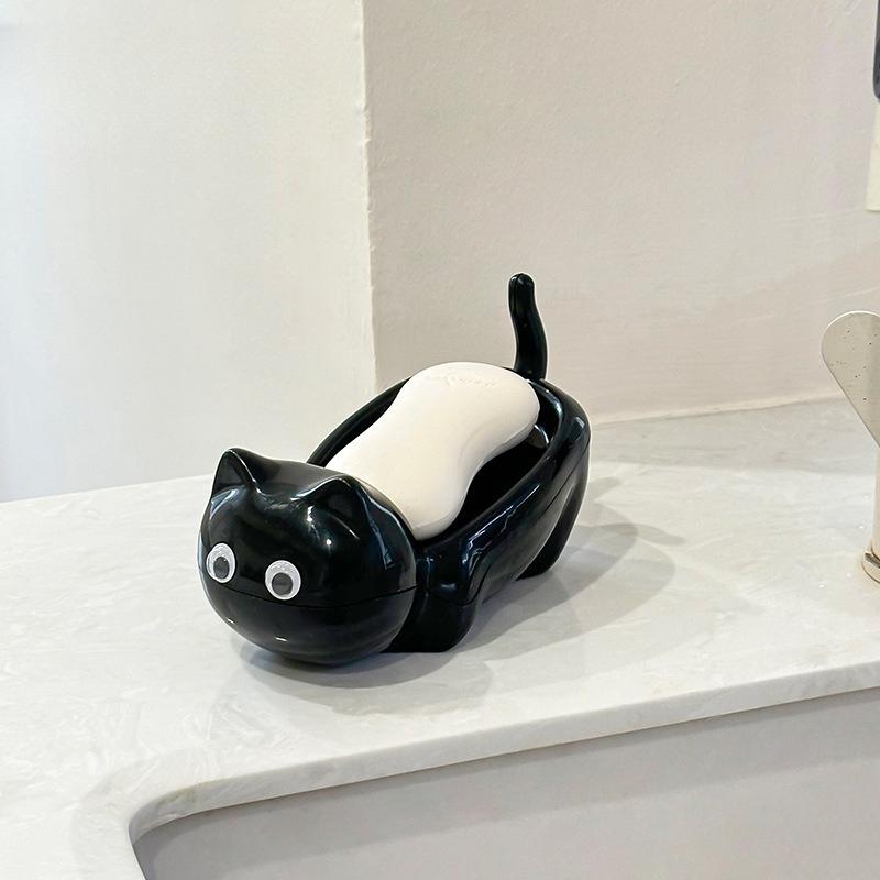 

High-quality Appearance Cat Soap Box, Household Hand Washing and Toileting Sink Soap Box, Bathroom Drip Tray Storage Rack чорний
