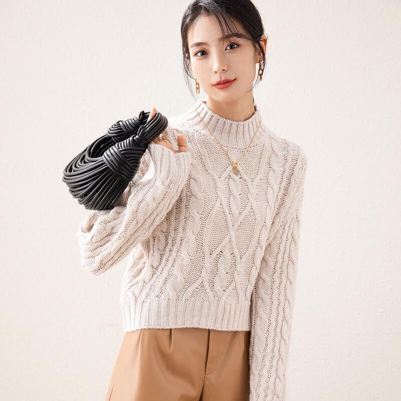 Women's Thickened Pure Wool Cable Knit Semi-High Neck Sweater