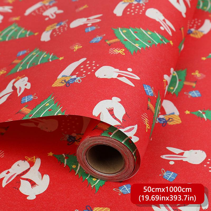 10Meterx50cm Christmas Wrapping Paper Roll Cartoon Santa Claus Elk Gift Box Packaging Material Christmas Party Home Decoration