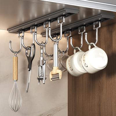 No Punching Kitchen Hook Rack Hanging Rod Wall Hanging Black Space Aluminum Kitchenware Hanging Spoon Shovel Hanger Rack