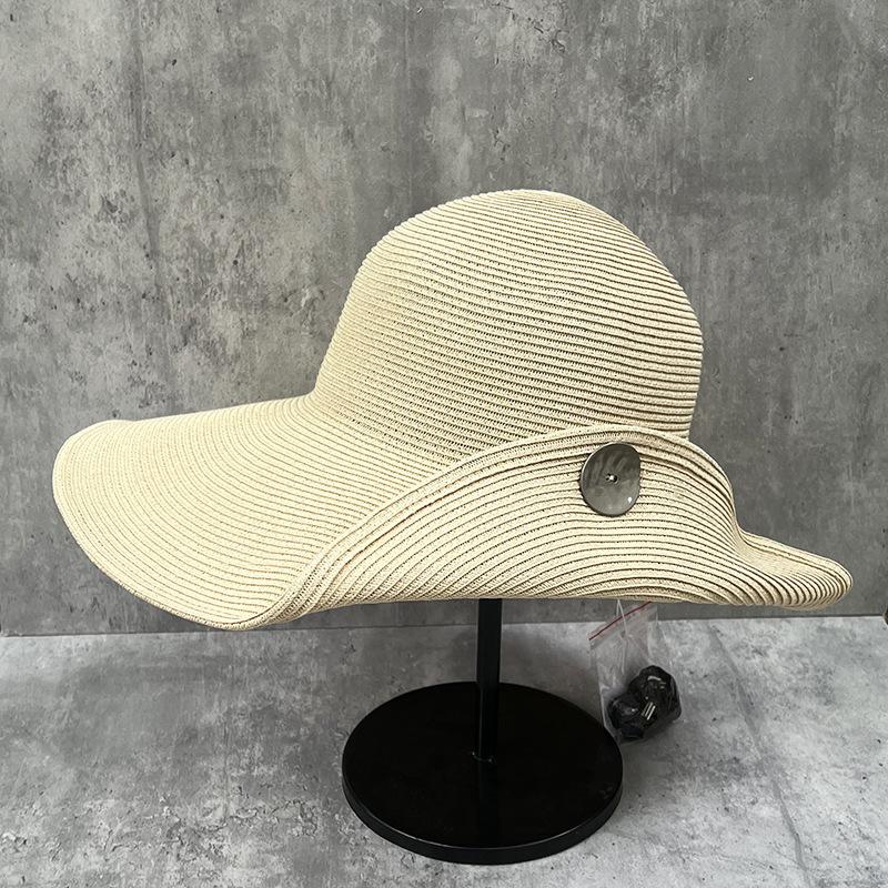 Flip Button Big Brim Sun Protection Straw Hat Women'S Summer Versatile Travel Visor Seaside Vacation Sun Hat