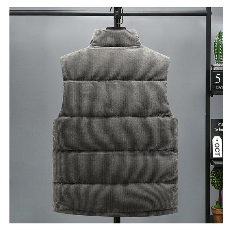 New Vest Jacket Men's Autumn Winter Warm Sleeveless Coat Stand Collar Padded Waistcoat Corduroy Work Wear Male Clothes 5XL