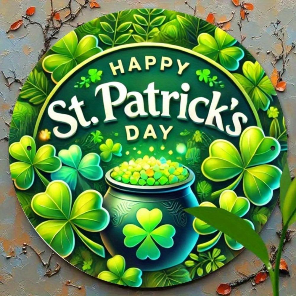 St. Patrick's Day Shamrock Iron Tin Sign Wall Art Round Metal Decor Home Bar Cafe