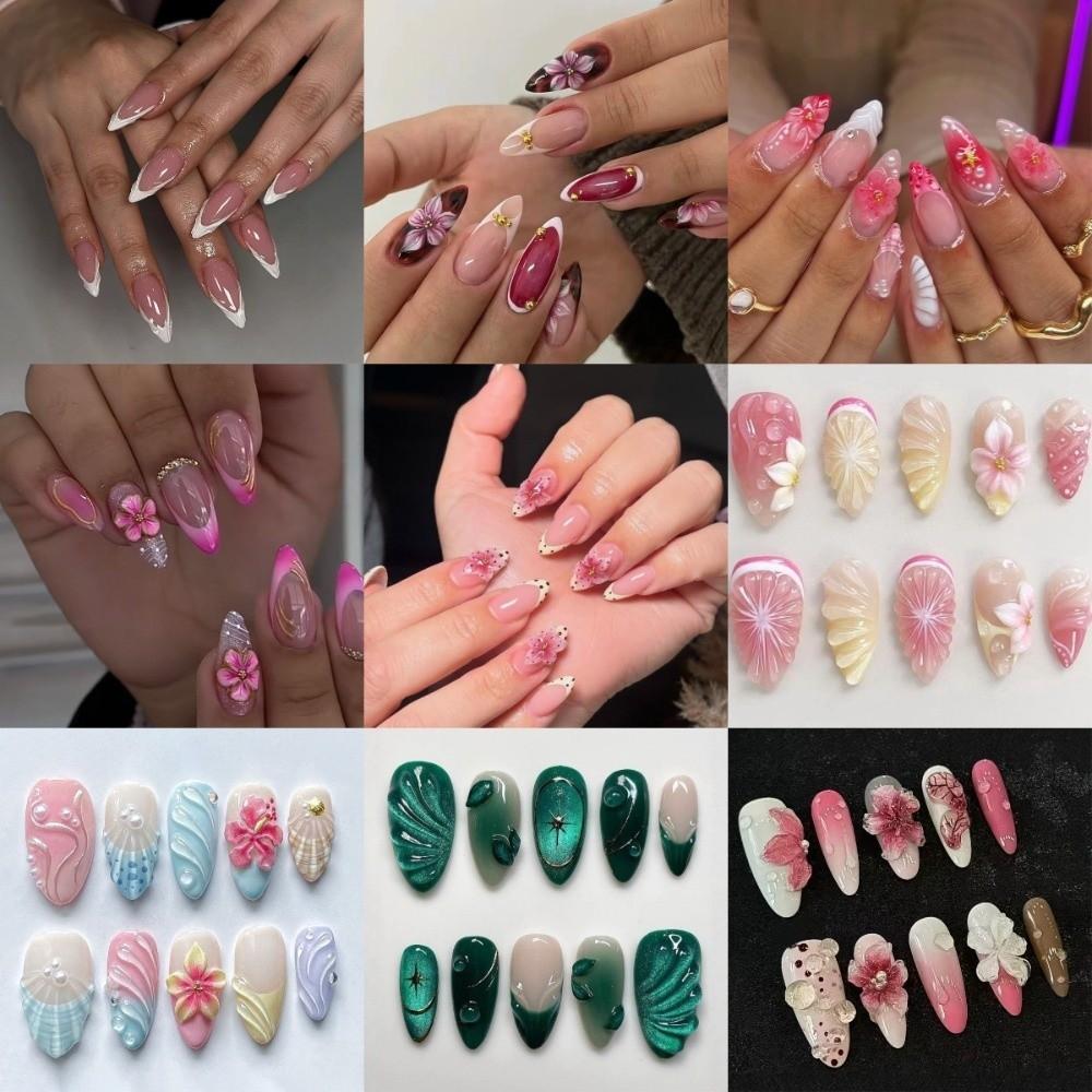 24pcs/set Detachable Press on Nails French Almond Fake Nail Tips New False Nail  Women
