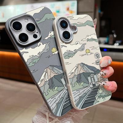 Matte TPU-Telefonhülle mit Cartoon-Berg-Print für iPhone 16 Pro Max 15 Pro 14 Plus 13 12 11 Ledertextur Stoßfeste, schlanke, weiche Stoßstangenabdeckung