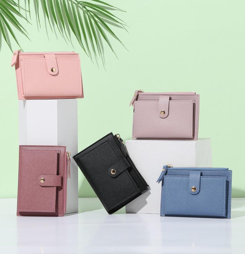 PU Leather Slim Coin Purse & Card Holder with Multiple Slots and Ins Buckle Logo