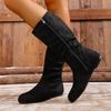 Heißer Verkauf Damenstiefel Seitenreißverschluss Mittelhohe Stiefel Trend Wildleder Damen Flache Stiefel Luxus Große Größen Damen Schuhe Hohe Qualität Botas