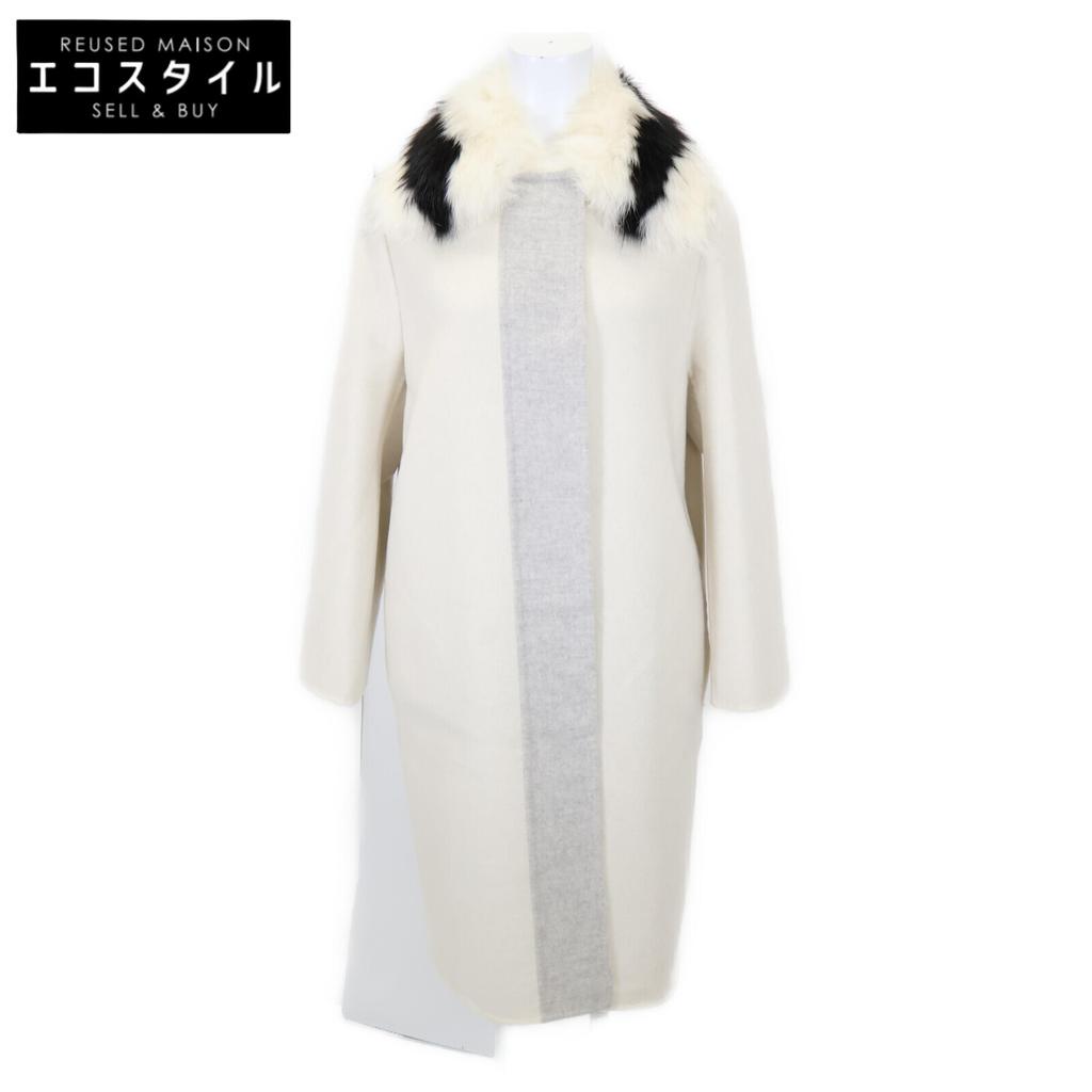 FENDI [Good condition/domestic regular] FFP13314XF0502 100% cashmere with fox fur collar coat 36 IvoryUsed
