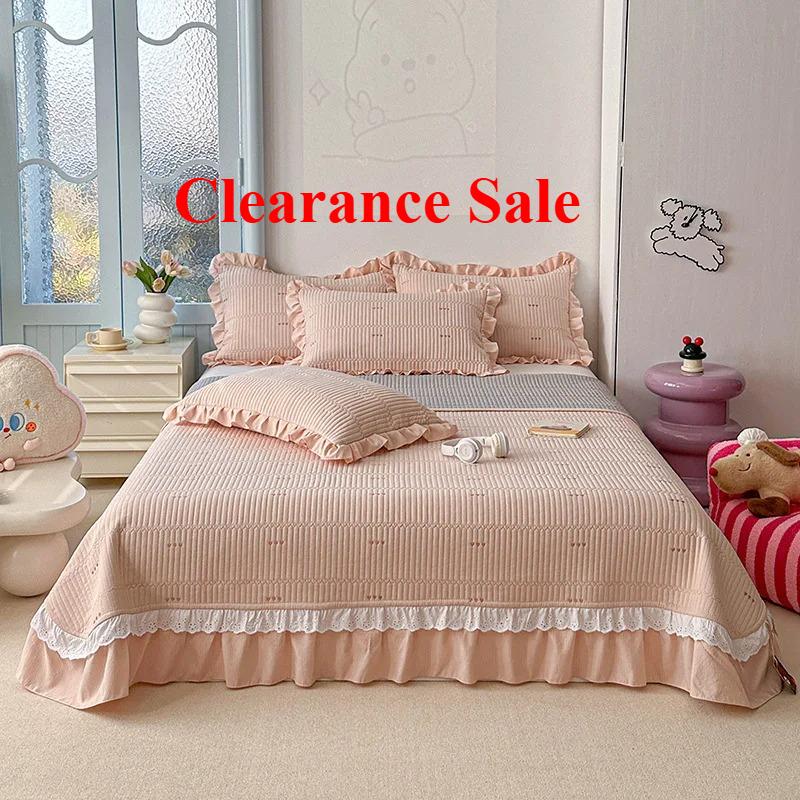2025 New Kapok Twill Bed Cover Three Piece Set Kapok Love Solid Color Lace Bed Cover with a Pair of Pillowcases