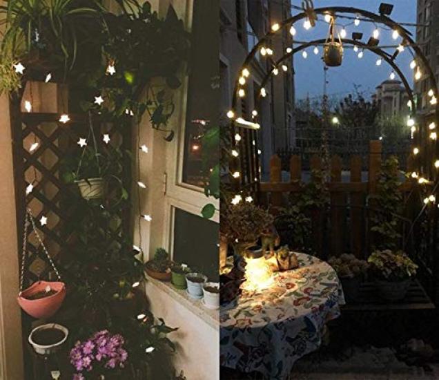 LED String Lights, Solar Rechargeable, Star Design, Built-in Light Sensor, Waterproof, Garden Lights, Christmas, 30 LEDs, 6m, Outdoor Waterproof,